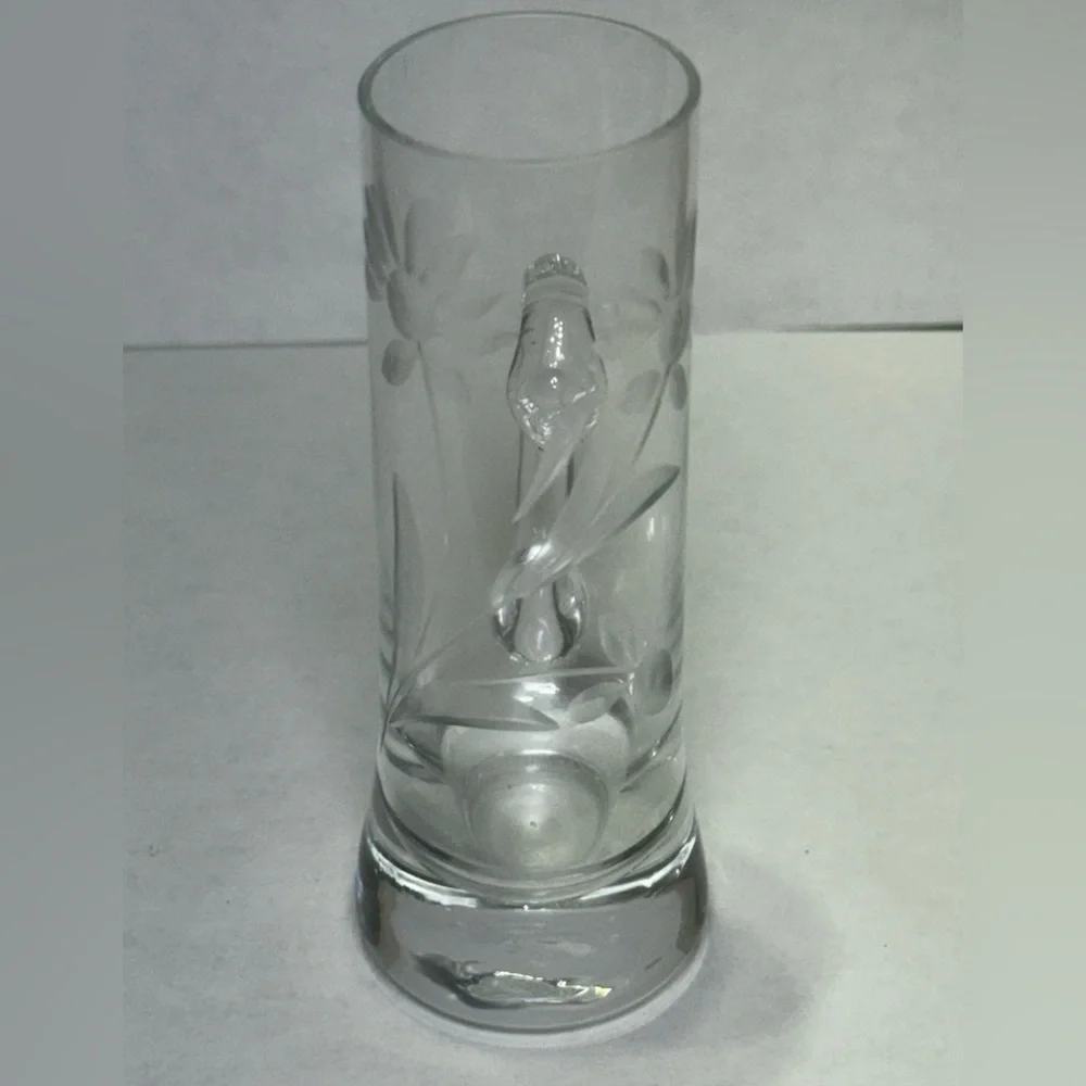 Vintage Etched Floral Hand Blown Shot Cordial Glasses Handles Set of 4, 4" Tall - Picture 8 of 9